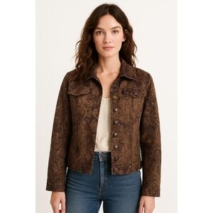 Chico's Size 2 L Metallic Paisley Jacquard Button Jacket Boho Evening Coat